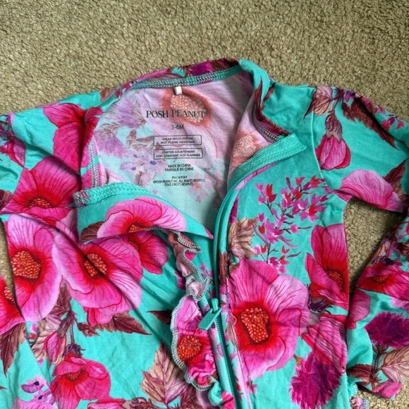 Posh Peanut Floral Kids Footie Pajama - Pink and Blue - Picture 3 of 3